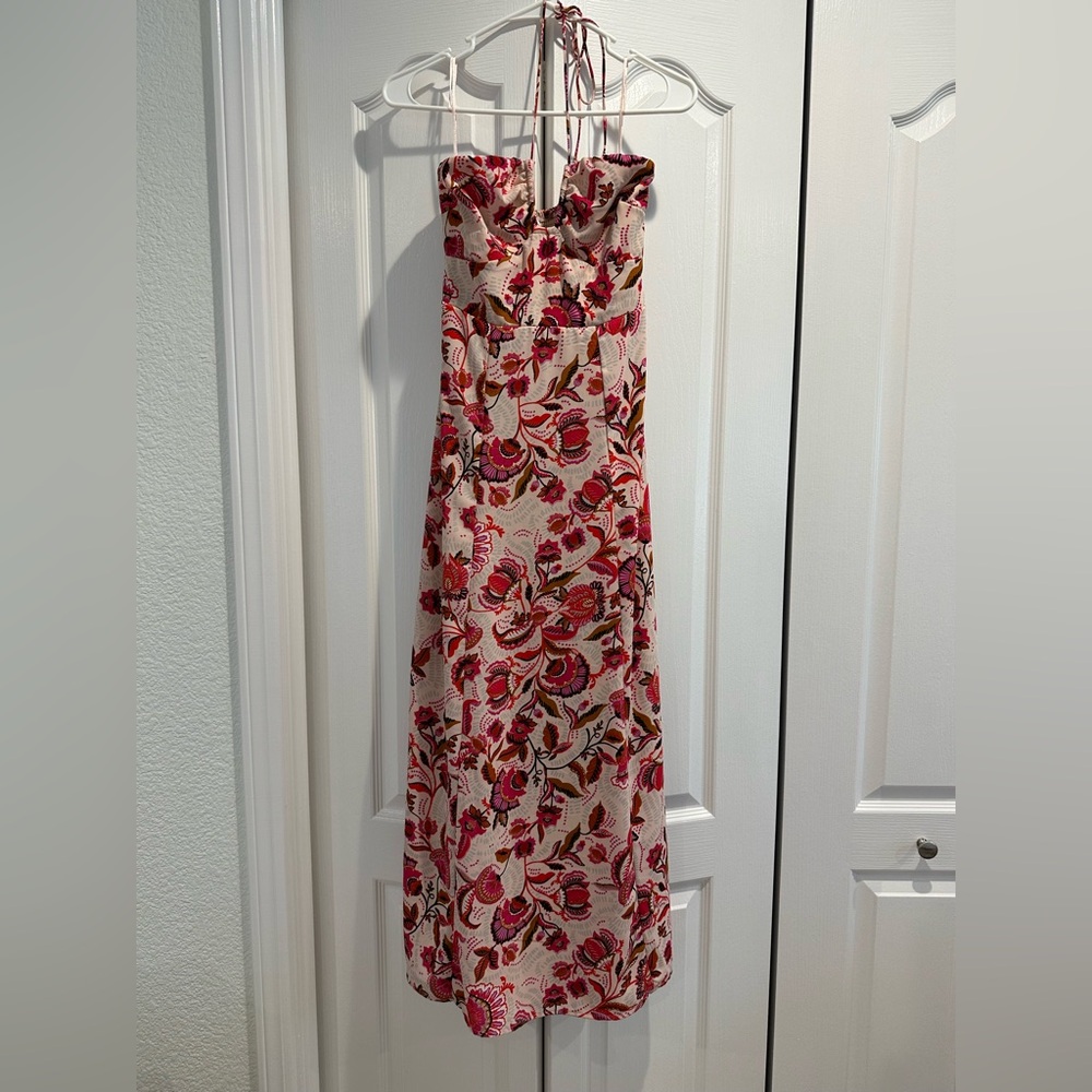 Strapless Floral Maxi Dress in Pink and Cream